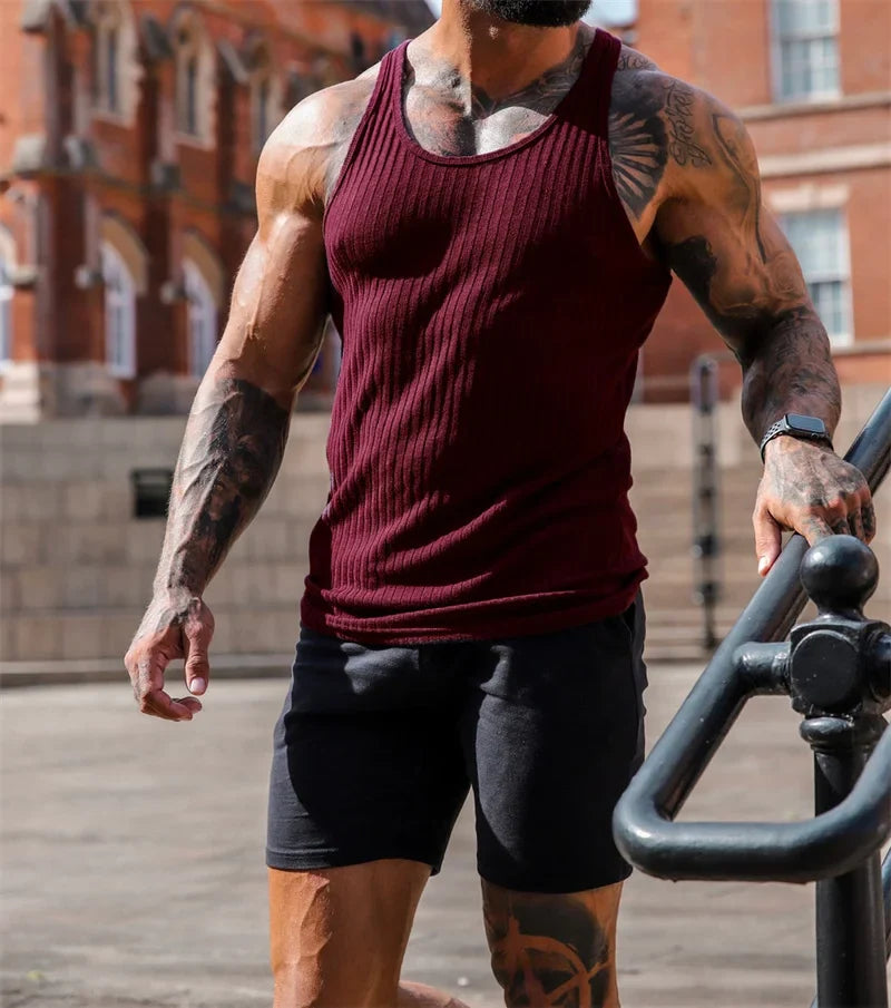 StriveFit Men's Stripe Gym Tank - Summer 2026 THRIXINE