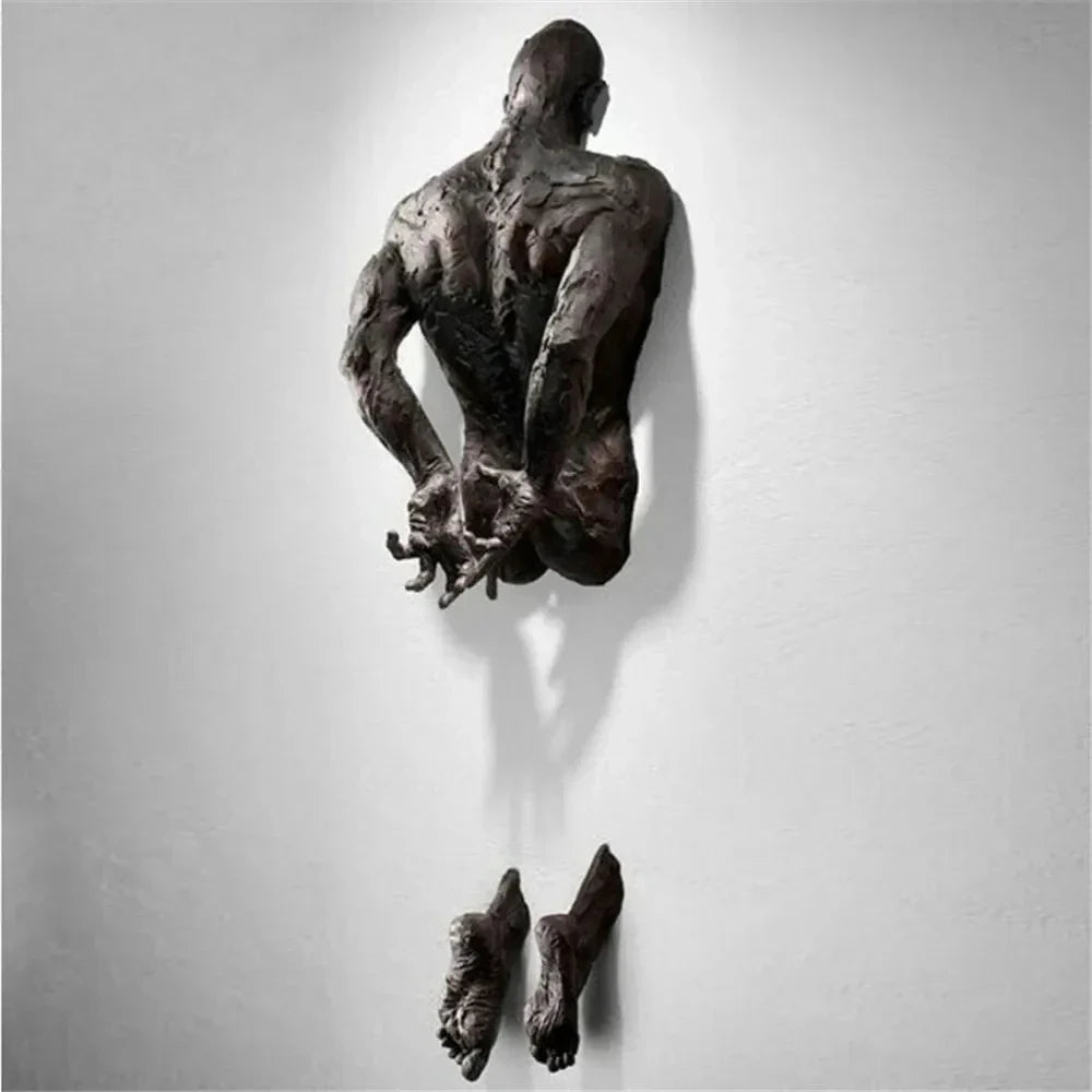 Imitation Copper Wall Decor Abstract Character Resin Rock Climbing Man Statue Sculpture Background Wall Art 3D Through Wall Lootquake LLC