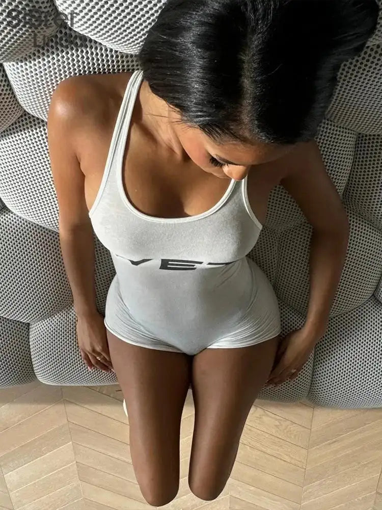 Authentic Casual Women's Jumpsuit Shorts Popular In Summer 2024 Suspender Low Cut And Backless Sleeveless Top Paired With Shorts