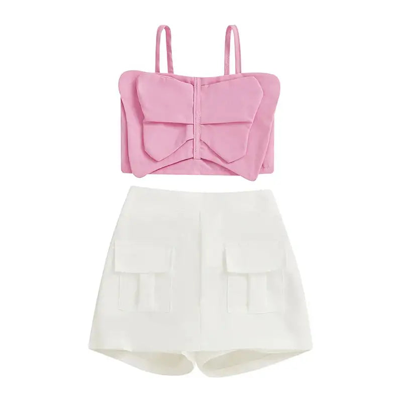 Adorable Baby Girl Sleeveless Top and Shorts Set with Cute Butterfly Print for Summer Outfit 2 Pieces Set