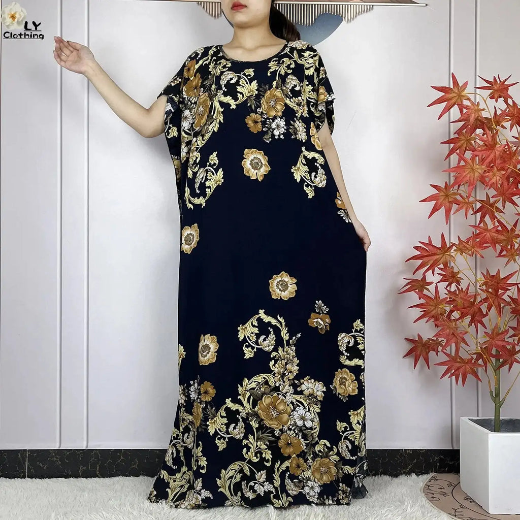 2024 Latest Muslim Sets Women Clothing Cotton Floral Loose Dashiki Long Dress African Abaya Dubai Traditional Islamic Clothing