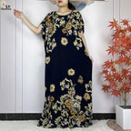 2024 Latest Muslim Sets Women Clothing Cotton Floral Loose Dashiki Long Dress African Abaya Dubai Traditional Islamic Clothing