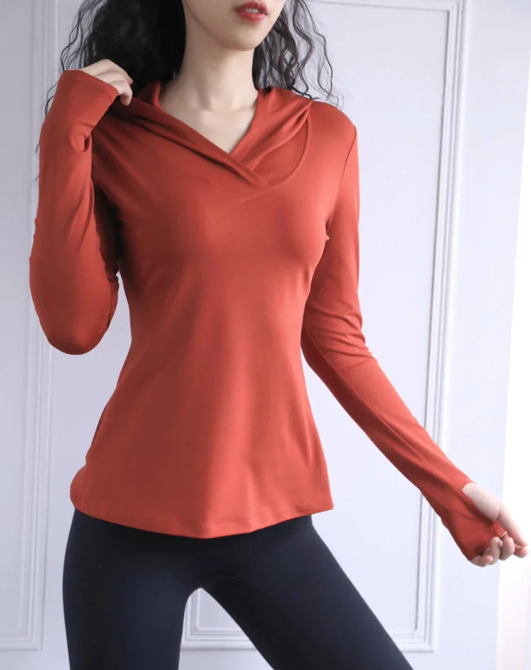 BreatheFit Women's Long Sleeve Yoga Hoodie Top THRIXINE