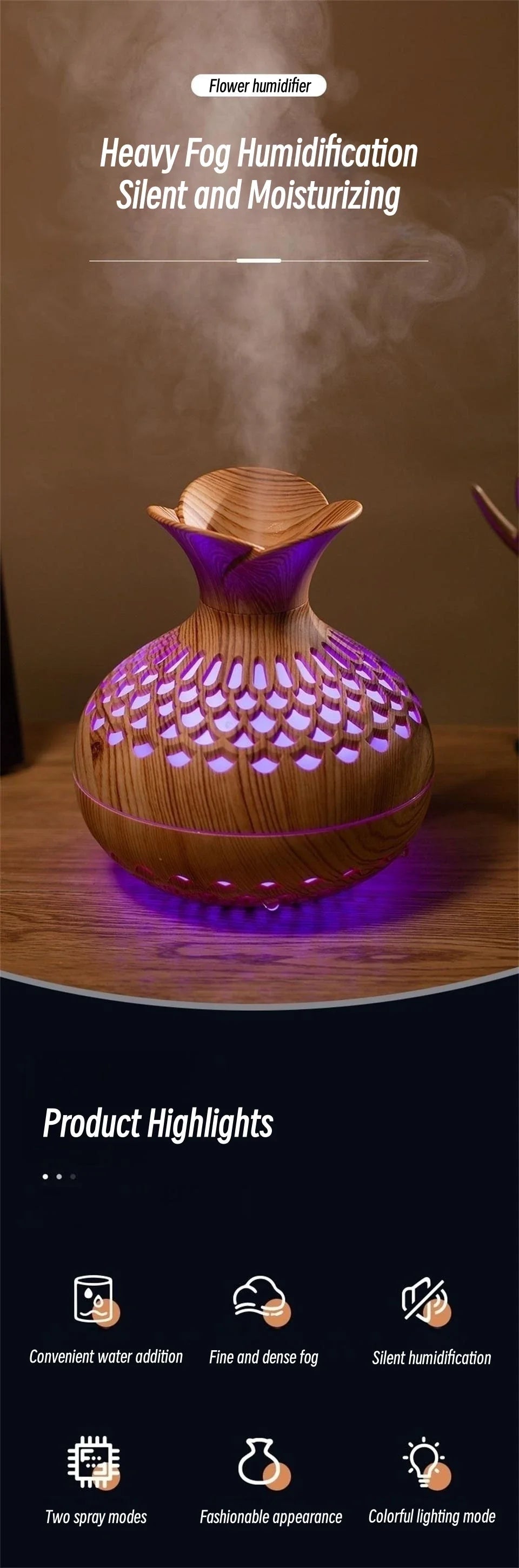 USB Hollow Wood Grain Humidifier Aroma Diffuser Atomizer Household Humidifier Hydrating Instrument Desktop Humidifier Lootquake LLC
