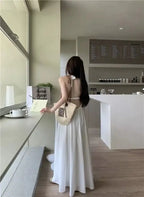 Summer Vacation Dress Thailand Style Open-back Halter Neck Age-reducing Photography Beach Long Dress Belted