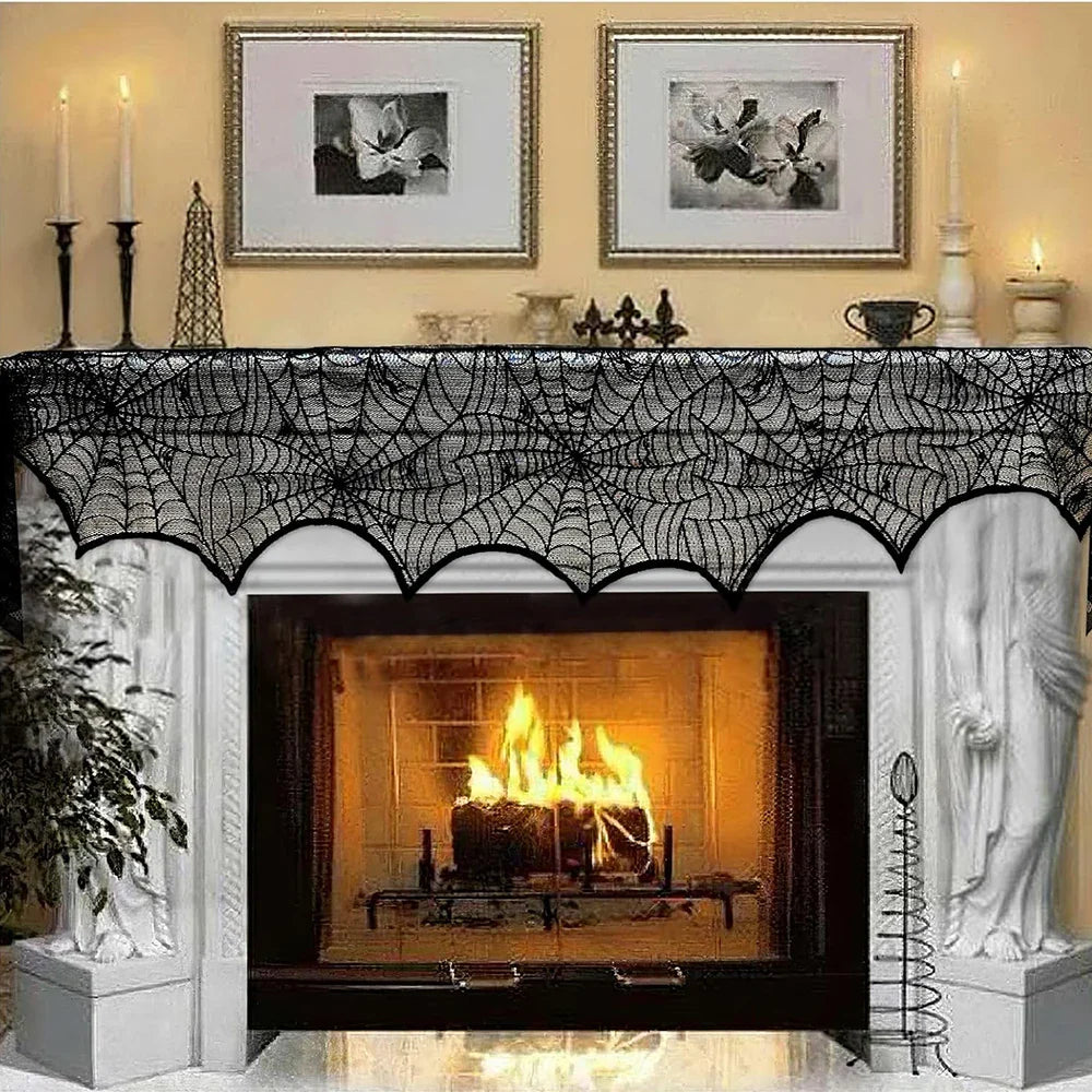 Halloween Decorations Set Spider Web Table Runner Fireplace Scarf Cover Tablecloth 3D Bats Wall Stickers Halloween Party Decor Lootquake LLC