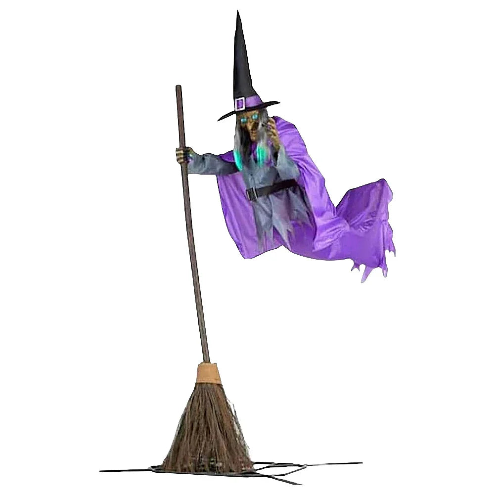 Halloween Props with Terrifying Sounds and Lights Fun Costumes Flying Scary Witch Broom Wizard Decor for Garden Yard Lawn Indoor Lootquake LLC