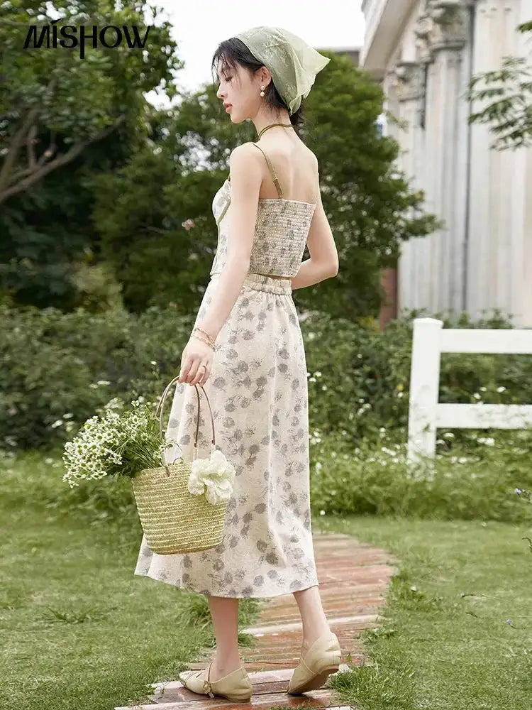 MISHOW Floral Camisole Skirt Separately Summer Adjustable Shoulder Straps Sleeveless Top Back Elastic Waist Skirts MXD14D0026