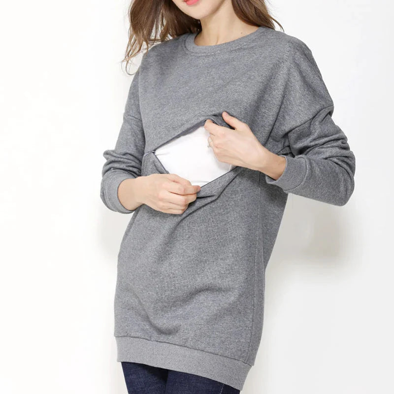 Maternity Nursing Sweatshirt 100% Cotton Winter Maternity Clothes T-shirt Breastfeeding Tops Hoodie Sweater For Pregnant Women