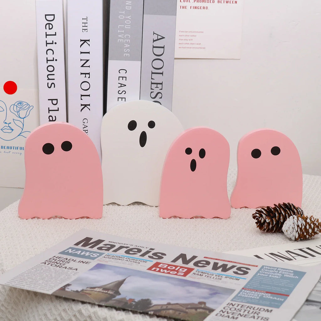 4PCS Wooden Desktop Ornaments Halloween Decoration Creative Funny Ghosts Halloween Party Home Decor Statue Gift Lootquake LLC
