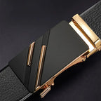 Fivela automática de metal masculino cinto de couro, cinta, marca, design de luxo, masculino Lootquake LLC