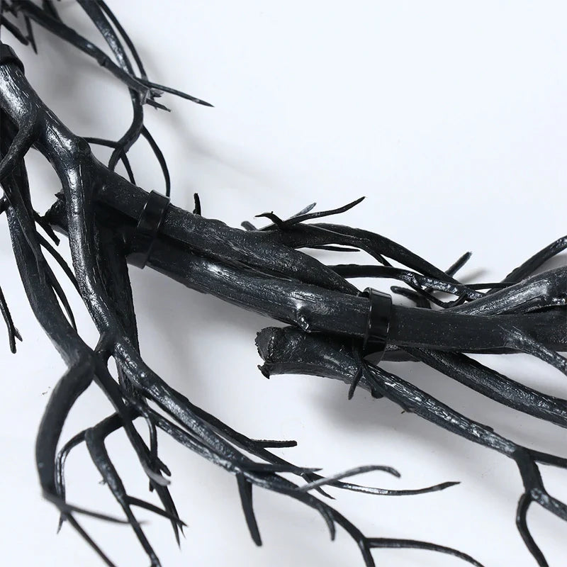 Black Halloween Wreath Artificial Branches Door Garland Wreath Halloween Decorations Scary Home Indoor Outdoor Party Decor Lootquake LLC
