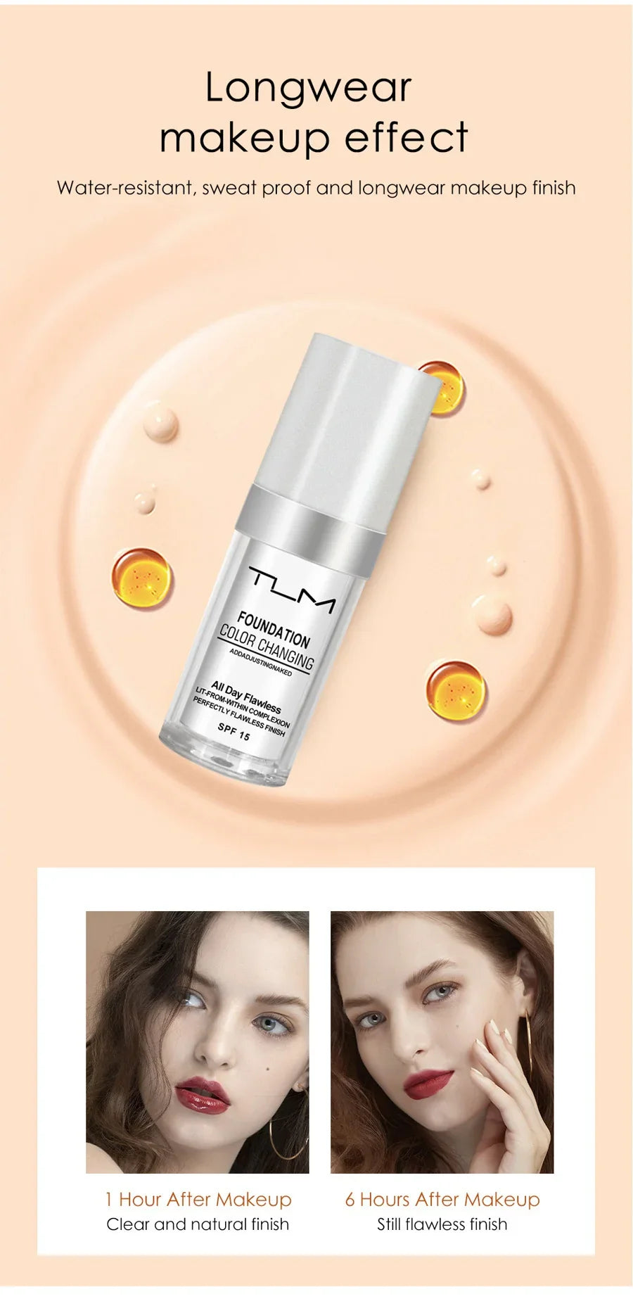 TLM TUM Liquid Foundation Cream Professional Full Coverage Face Concealer Waterproof Makeup Base Brighten Cover Dark Circles30ML Lootquake LLC