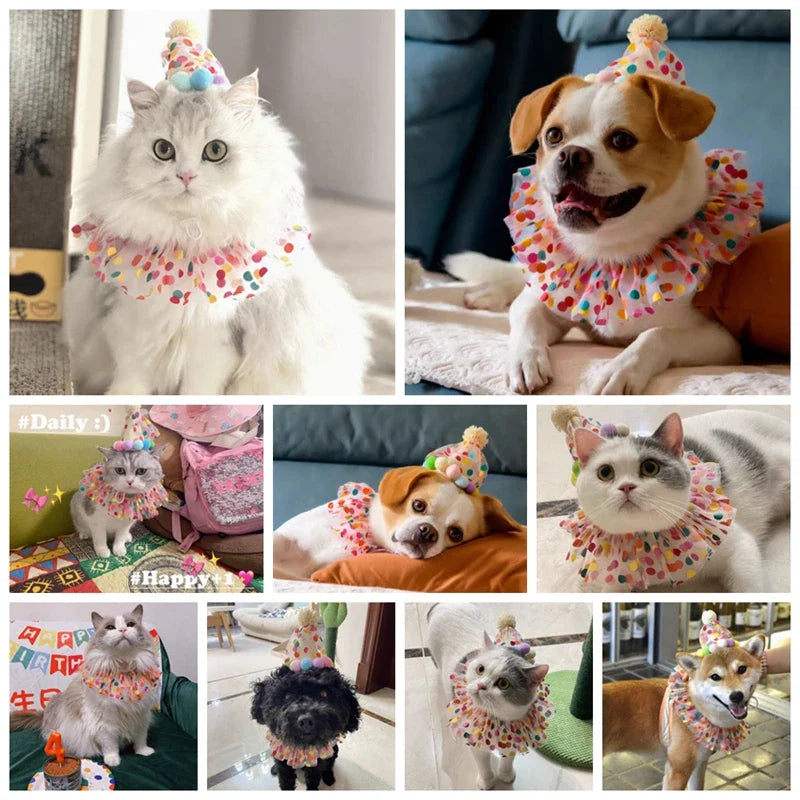 Pet Dog Birthday Party Dog Hat Candy Color Dot Lace Cat Bib Suit Cute Small Medium Dogs Costume Cap Pet Products Accessories Lootquake LLC