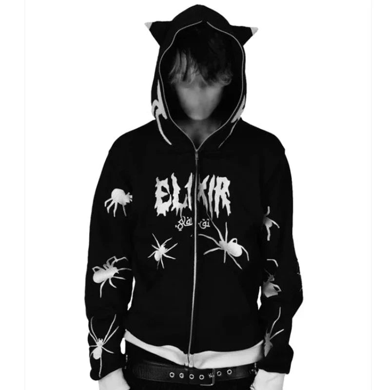 Men's Oversized Zip Hoodie Spider Print Hoodie Y2K Hip Hop Street Style Fashion Punk Sports Jacket Pullover Jacket Apparel Pi-Mart