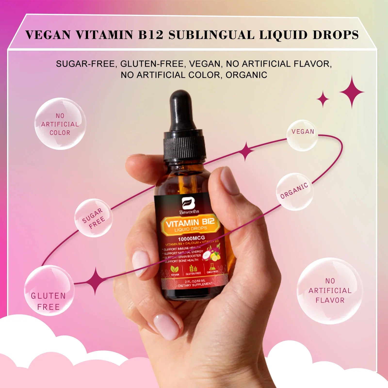 BEWORTHS Vitamin B12 and Vitamin D3 Drink Vitamin Complex Supplements Immune and Intestinal Digestive Health Brain &Heart Health Lootquake LLC