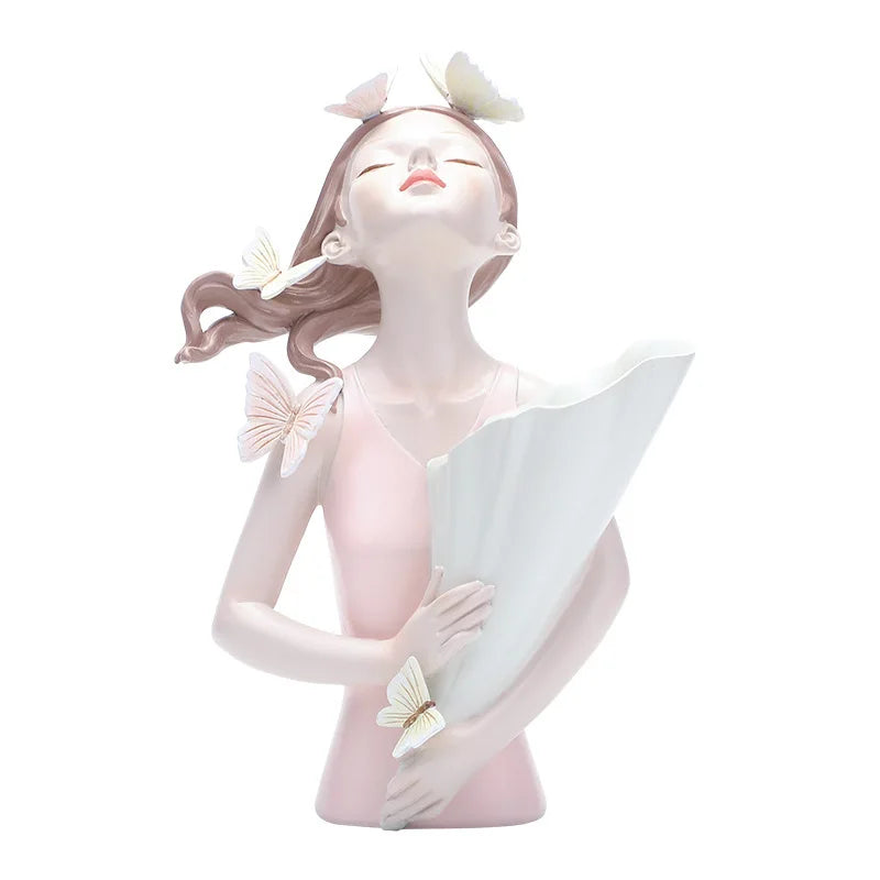 New Butterfly Girl Sculpture Vase Bust Model Art Modern Storage Statues Home Living Room Desktop Decor Character Figurine
