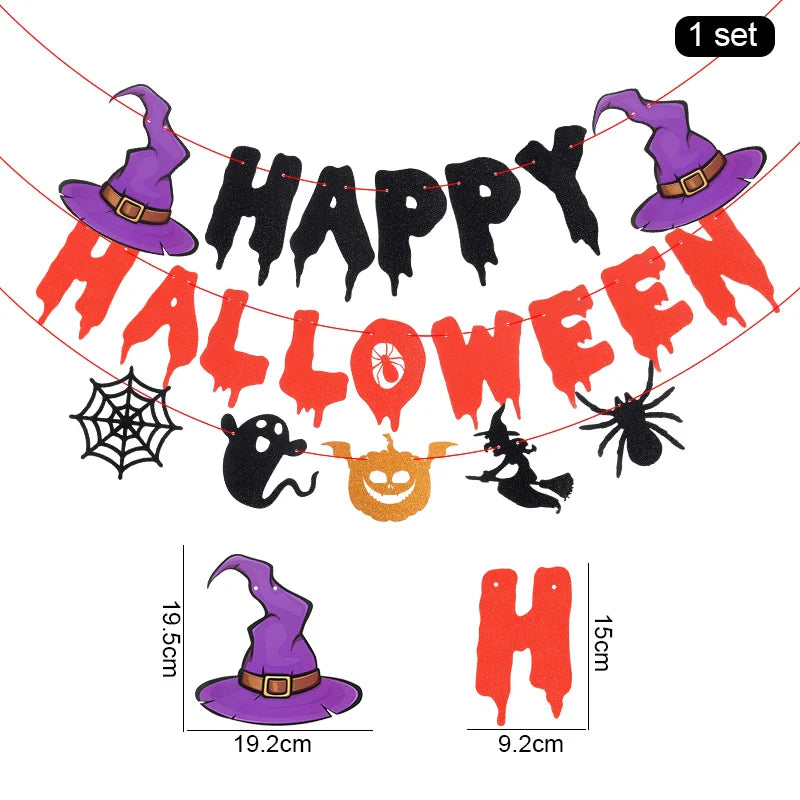 1set Halloween Decoration Banner Bunting Scary Spider Ghost Bat Hanging Garland Pull Flag Pendant For Halloween Party Home Decor Lootquake LLC