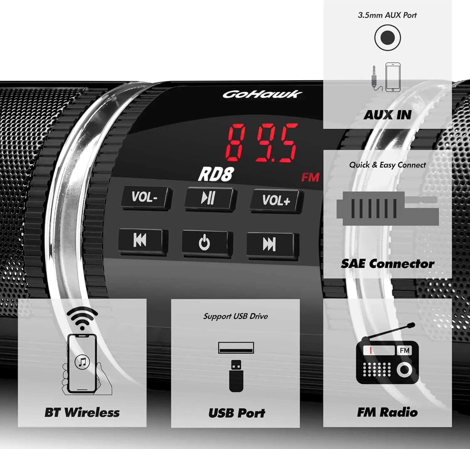 Bluetooth Audio Motorcycle Stereo Speaker Motorcycle Installation MP3 Music Player Amplifier Scooter Bicycle USB FMRadio Speaker Lootquake LLC