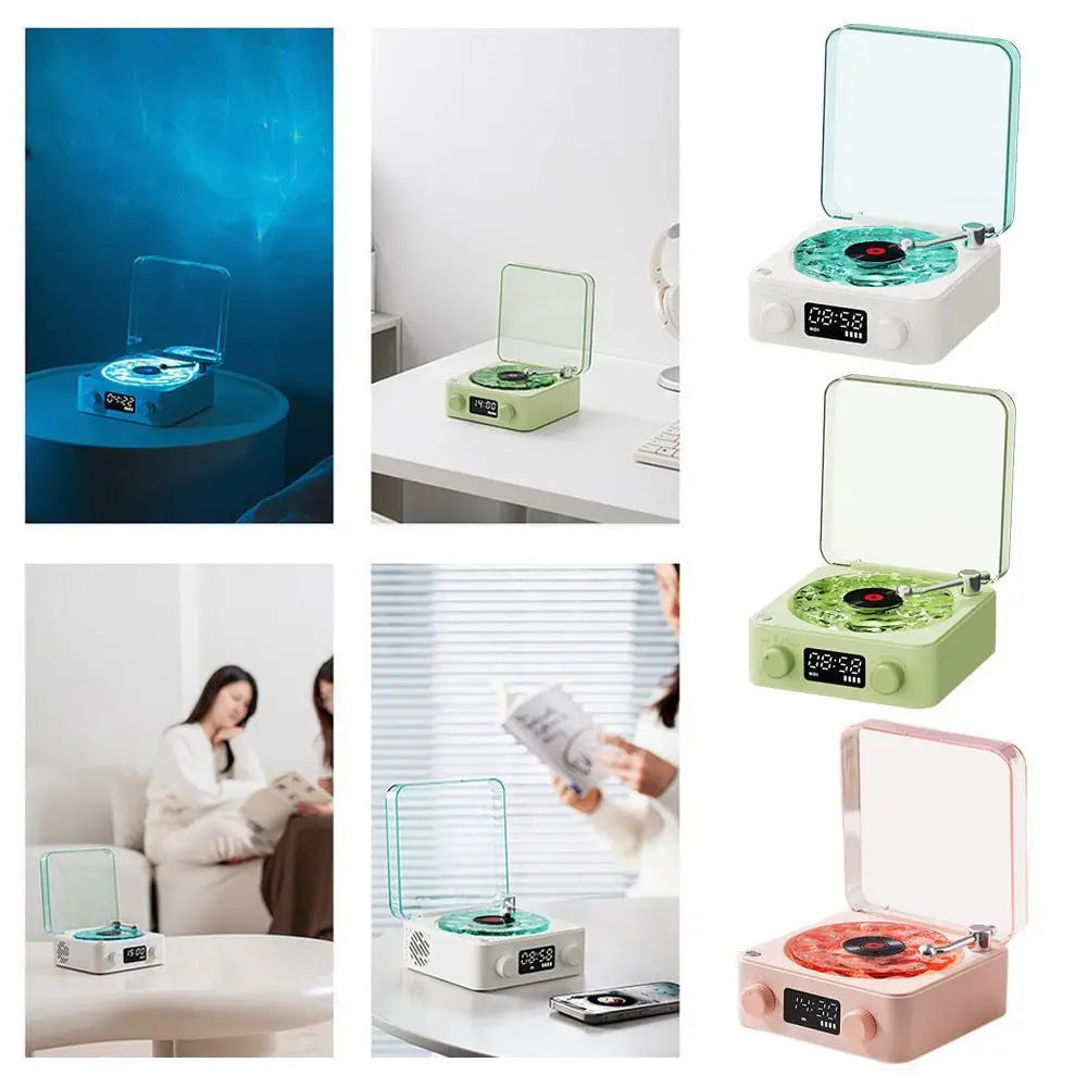 Turntable Bluetooth Speaker With LED Ocean Clock,Hi-Fi Mood Light Audio System For Home Decor & Birthday Gifts Lootquake LLC