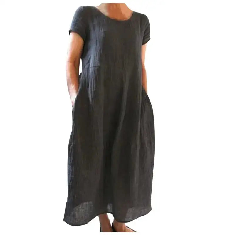 Spring Summer Woman Long Dress Office Lady Fshion Casual Loose Solid O-neck Short Sleeve Dresses For Women 2024 Female Robe