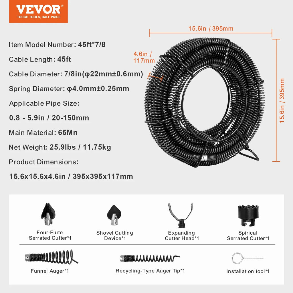 SucceBuy Drain Cleaning Cable Professional Sectional Drain Cleaner Cable Hollow Core Sewer Drain Auger Cable  Sink Floor Drain Lootquake LLC