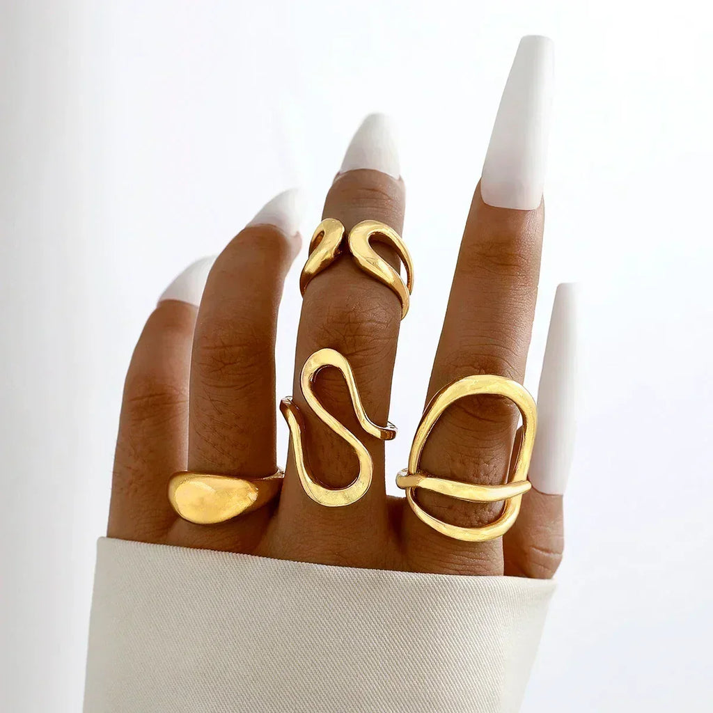 Docona Fashion Elegant Stacking Gold Colour Rings Geometric Design Ring Set Accessories Daily Festival Party Gifts 27910
