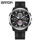 SANDA Sports Men's Electronic Watch Fashion Multi functional Waterproof LED Dual Display Men's Electronic Watch 3379