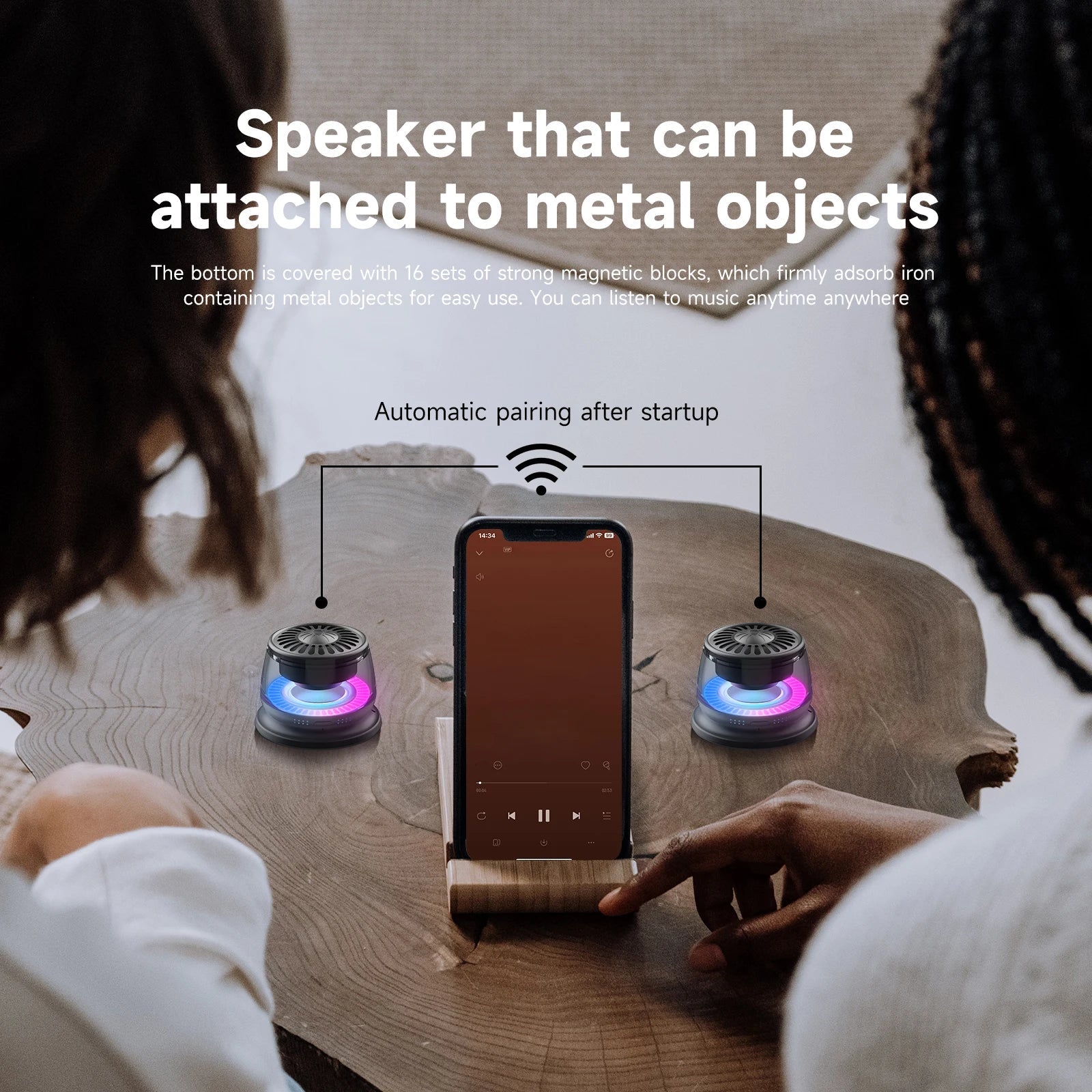 Wireless Bluetooth speaker Gift Magnetic bracket portable High-sound quality TWS interconnected LED color light mini speaker Lootquake LLC