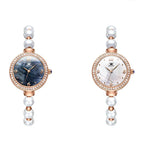 Women's Pearl Bracelet Watch Rose Gold Crystal Bezel