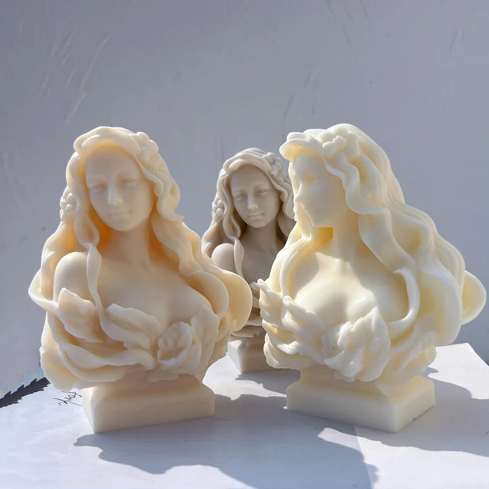 Beautiful Lady Statue Candle Mold Goddess Female Bust Silicone Molds Greek Art Woman Sculpture Soy Wax Tool Lootquake LLC