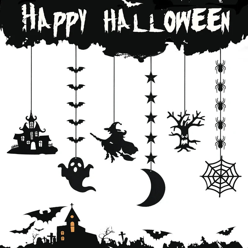 1set Halloween Decoration Banner Bunting Scary Spider Ghost Bat Hanging Garland Pull Flag Pendant For Halloween Party Home Decor Lootquake LLC