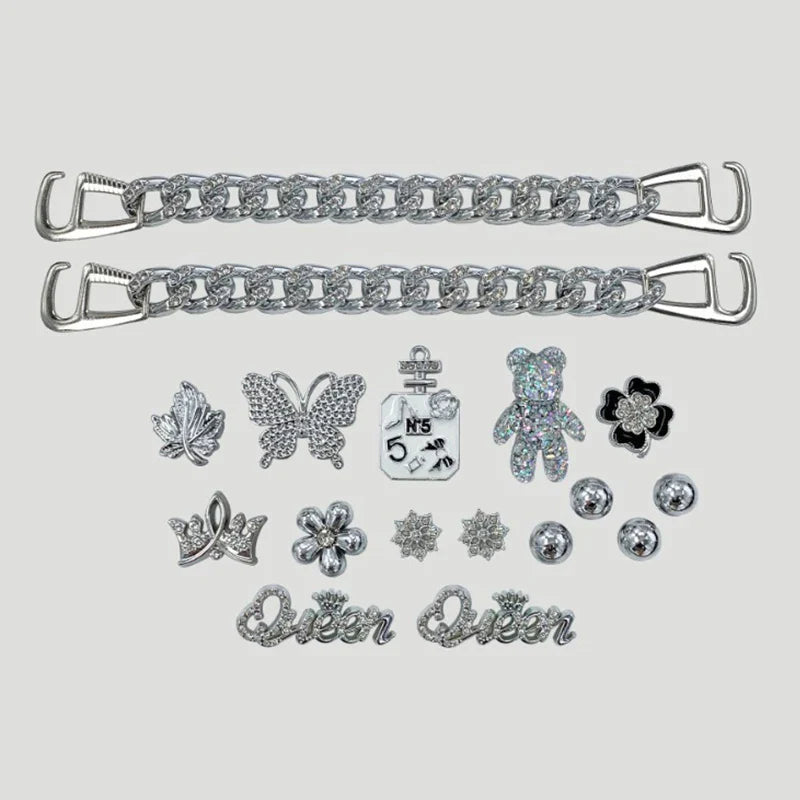 17PCS Fashion Shoe Charms Set Accessories Hole Shoe Buckle Silver Crystal Bear Chain DIY Shoes Decorations Woman Girls Gift Lootquake LLC