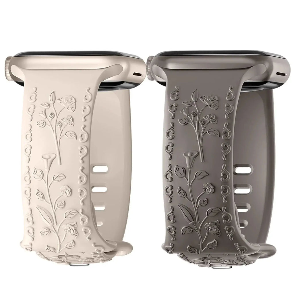 Apple Watch Silicone Band - Floral Engraved - Stylish Design - SJB-DIAMOND ELITES