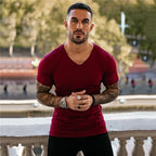 Men Fashion V Neck Short Sleeve Fitness Workout Summer Breathable Cotton - SJB-DIAMOND ELITES