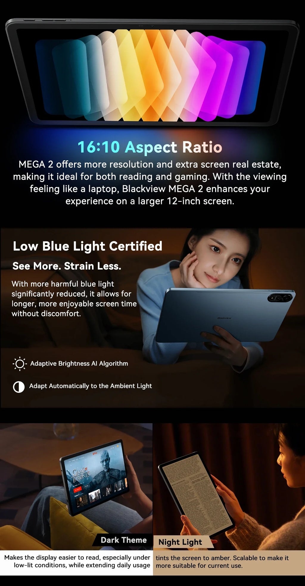 Blackview MEGA 2 Tablets 12 inch 2K Display Widevine L1 24GB(8+16) Android 15 256GB 9000mAh AI Main Camera Pad PC Lootquake LLC