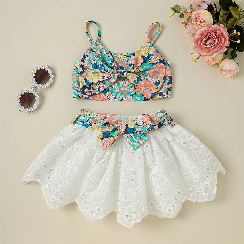 Toddler Girl Boho Chic Sleeveless Top and Denim Skirt Set with Embroidered Details and Matching Belt - 3 Piece Outfit Lootquake LLC