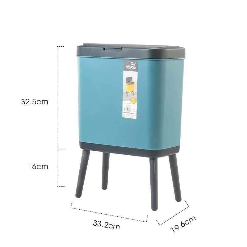 Trash Can Large Capacity Kitchen High Foot with Lid Press Type Waste Bin Kitchen Garbage Container Office Plastic Trash Can