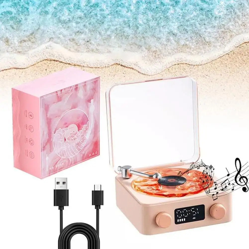 Turntable Bluetooth Speaker With LED Ocean Clock,Hi-Fi Mood Light Audio System For Home Decor & Birthday Gifts Lootquake LLC