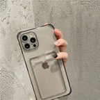Transparent Card Slot Holder Case for iPhone 13 11 12 14 Pro Max Mini Clear Shockproof Soft Wallet Cover Clear Phone Case with Card Holder Slim Protective Soft Shock Absorbing Case with Card Holder Stevvex