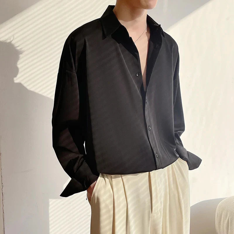 White Long Sleeved Shirt Men Oversized Fashion Social Mens Dress Shirt Korean Loose Ice Silk Shirt Mens Office Formal Shirts Lootquake LLC