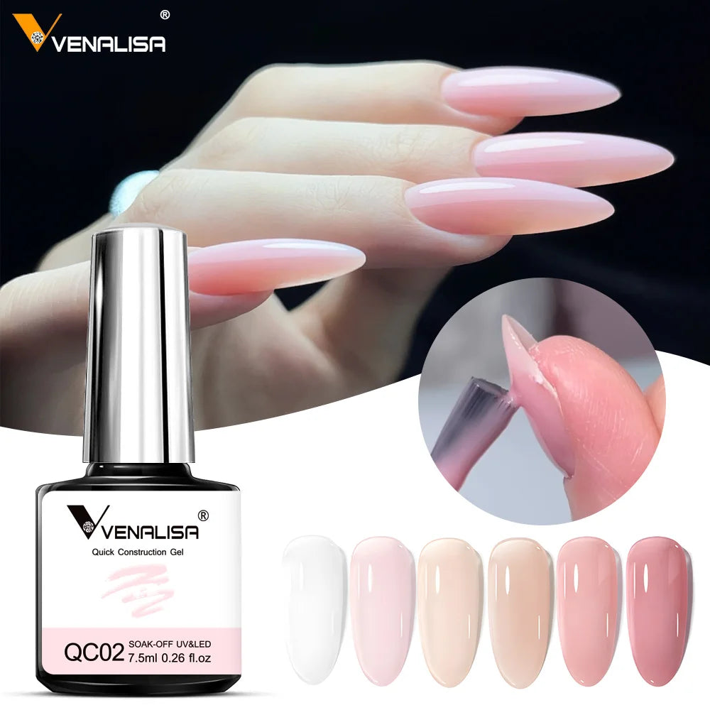 VENALISA 7.5ml Quick Construction Gel Semi Transparent Jelly Color Nail Gel Polish Strengthener Soak Off UV LED Nude Pink Gel Lootquake LLC