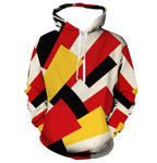Men's Color Block Stitching Hooded Sweatshirt Geometric Print Spring And Autumn Loose Casual Polyester Fabric Top Pi-Mart