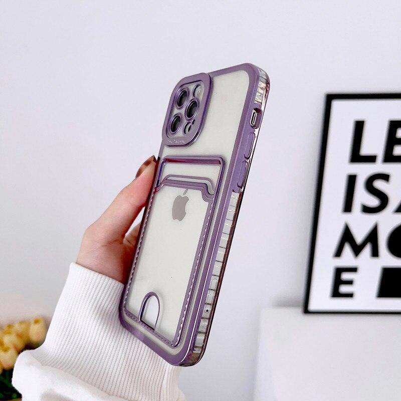 Luxury Square Phone Case For iPhone 13 11 14 12 Pro Max Mini XS XR 6s 7 8 Plus SE Cover Soft Silicone Wallet Card Holder Clear Card Slot Case Slim Fit Protective Soft Wallet Case Stevvex