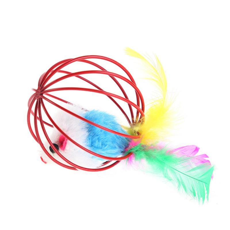 1 Pcs Cat Toy Stick Feather Wand with Bell Mouse Cage Toys Plastic Artificial Colorful Cat Teaser Toy Pet Supplies Random Color Hollow Balls with Feather Tail Kitten Chase Pounce Toy Cat Feather Toy Stevvex