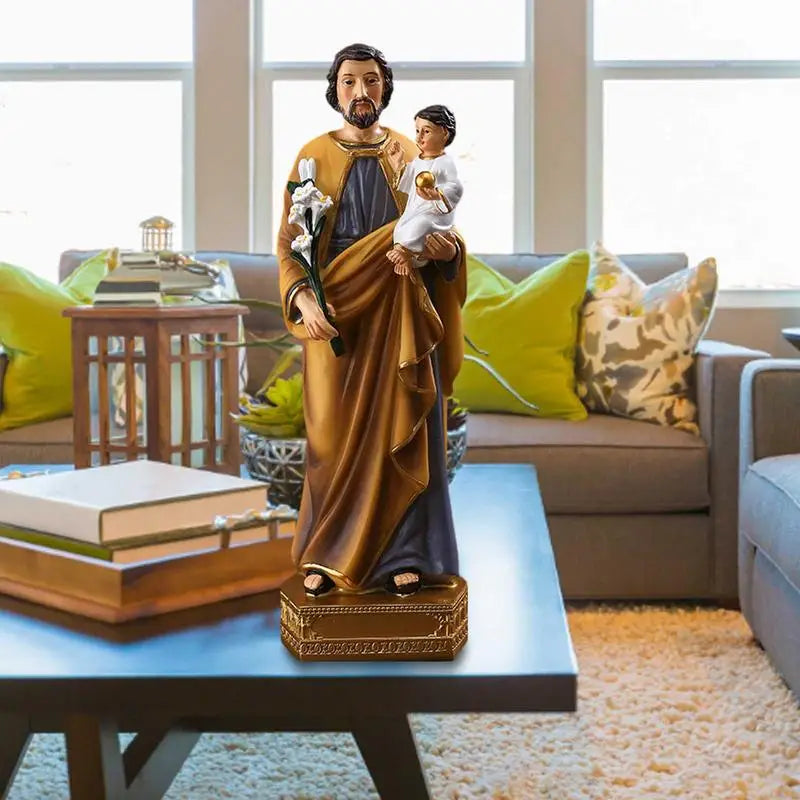Saint Joseph Carrying Child Jesus Statues Religious Figurines Resin Model Sculpture St. Joseph God Christ Church Desk Decor Lootquake LLC