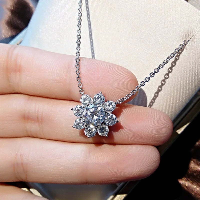 COSFIX Moissanite Necklace For Women 1 CT D Color VVS1 Excellent Cut Round Diamond Sunflower Pendant Necklace 925 Silver Jewelry Lootquake LLC