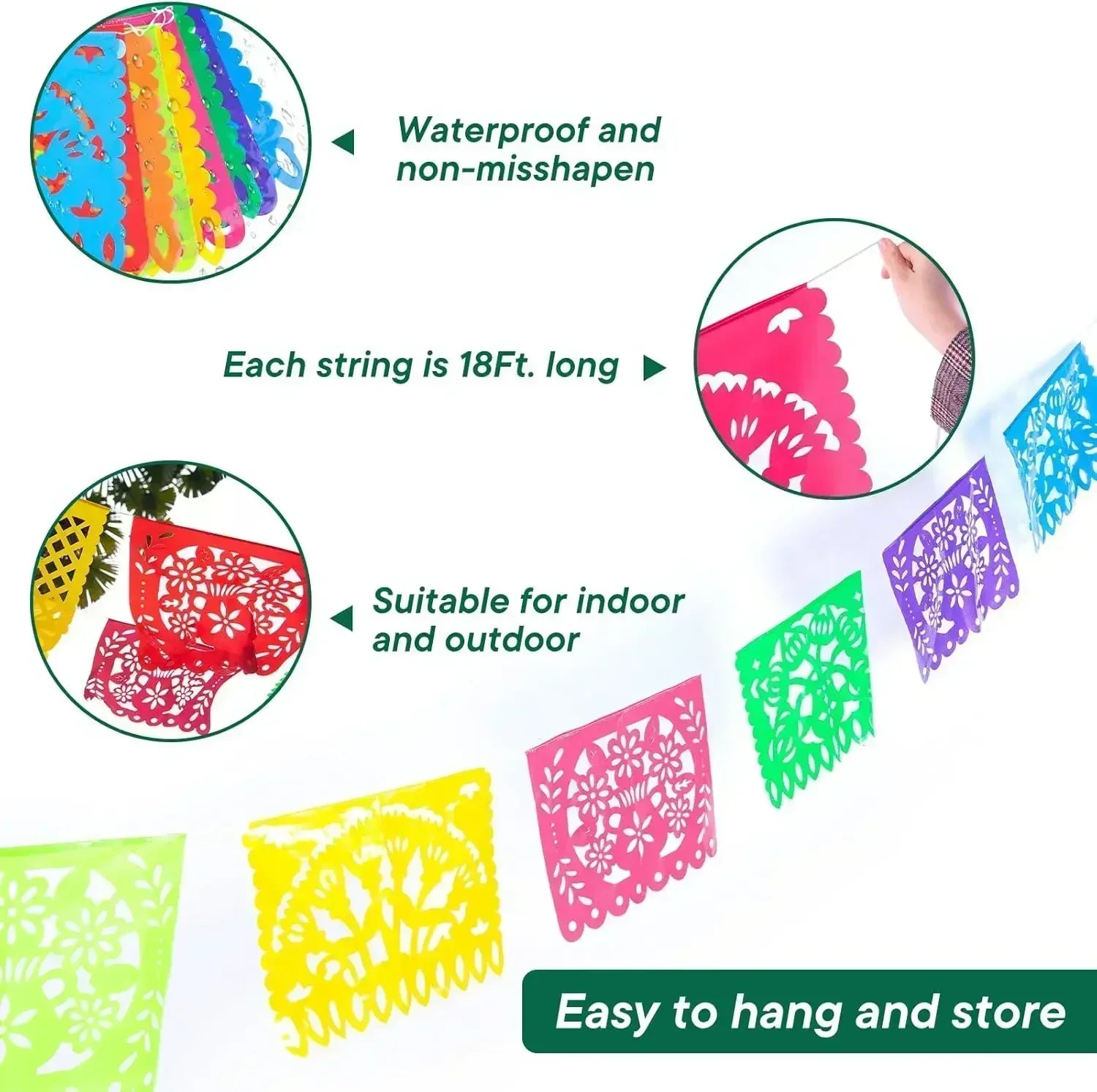 4 PCS Mexican Party Banners,  Plastic Papel Picado Mexico Decor, Easter Decor, ,  Day of The Dead Decoration, 18 Feet Total  ﻿ Lootquake LLC