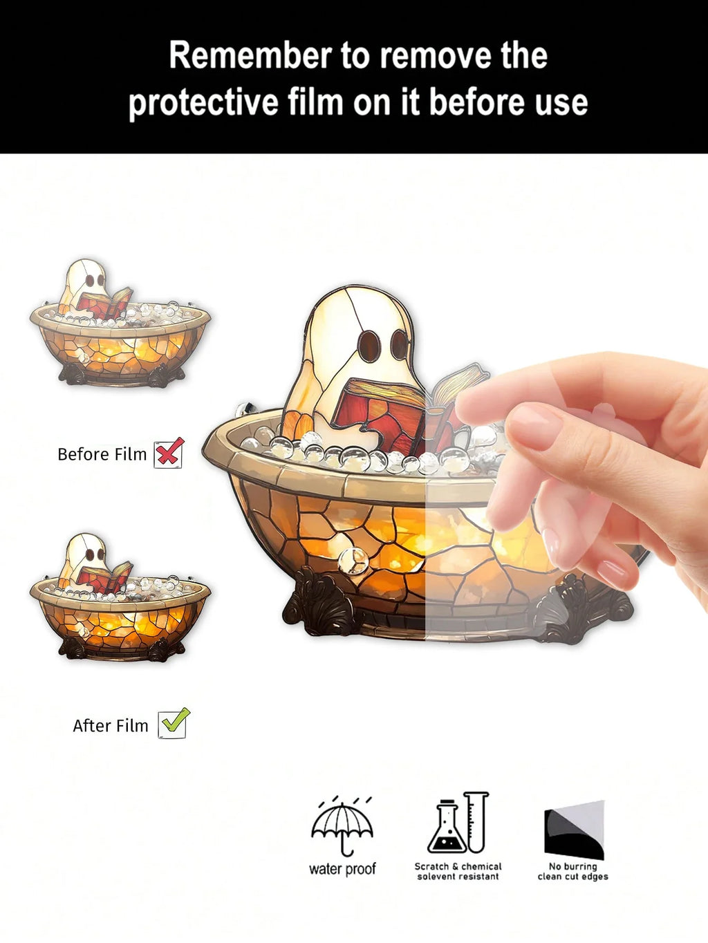 Acrylic Halloween Ghost in Bathtub Hanging Ornaments Cute Ghost Reading Book Decor Home Bedroom Living Room Window Decorations Lootquake LLC