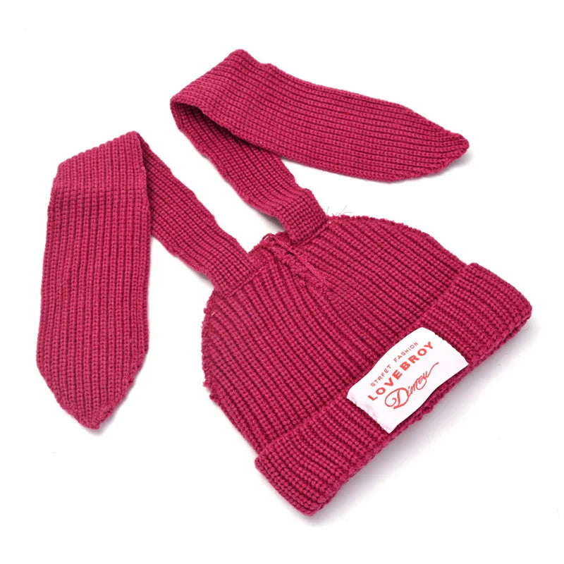 2023 New Long Ear Fox Hat Skullies Beanies Women Cute Rabbit Ears Crochet Knitted Hat Men Winter Hip-hop Warm Cap Christmas Gift Pi-Mart